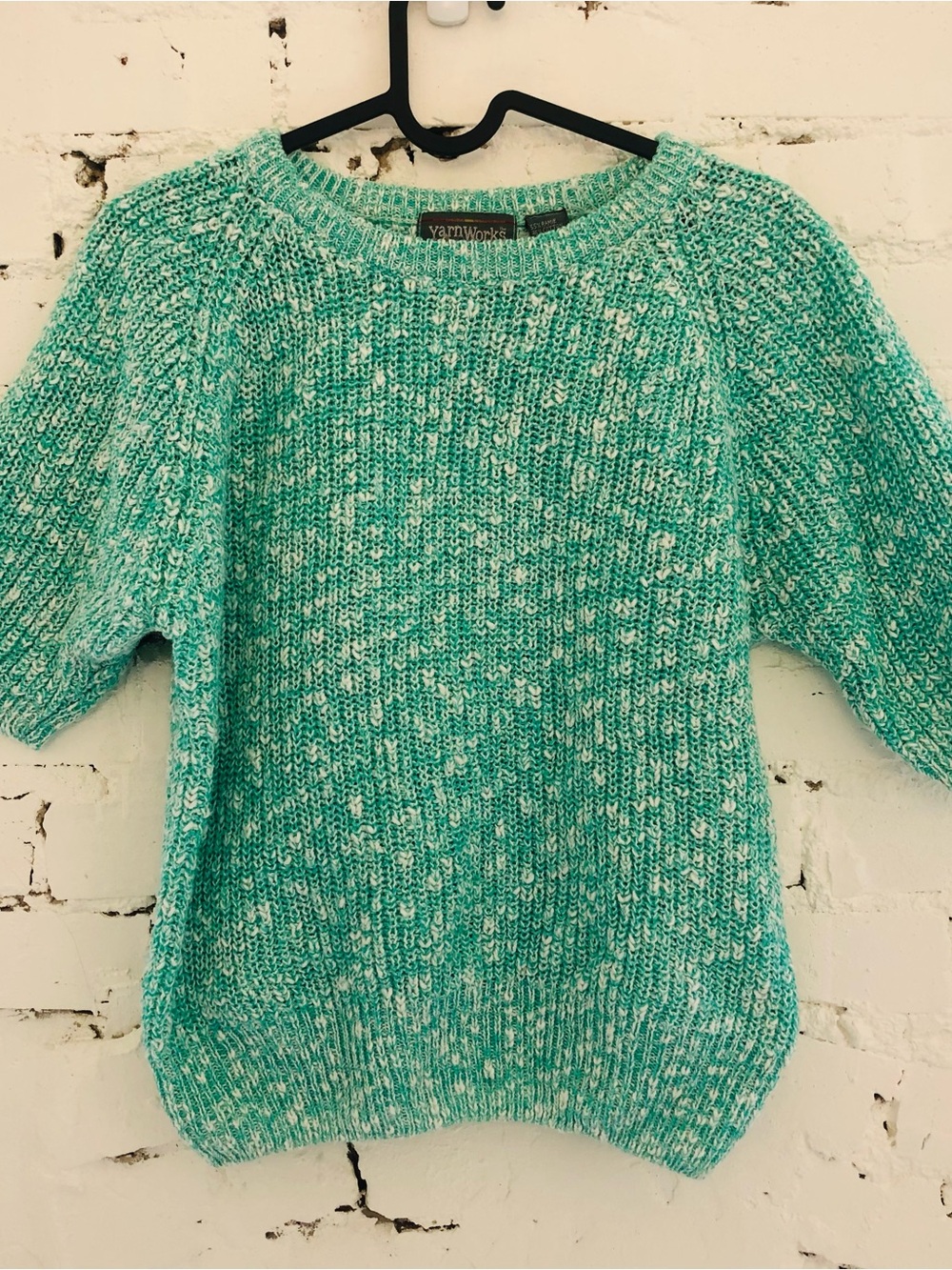 Vintage 80s Women's Mint Green Speckled Knit Sweater